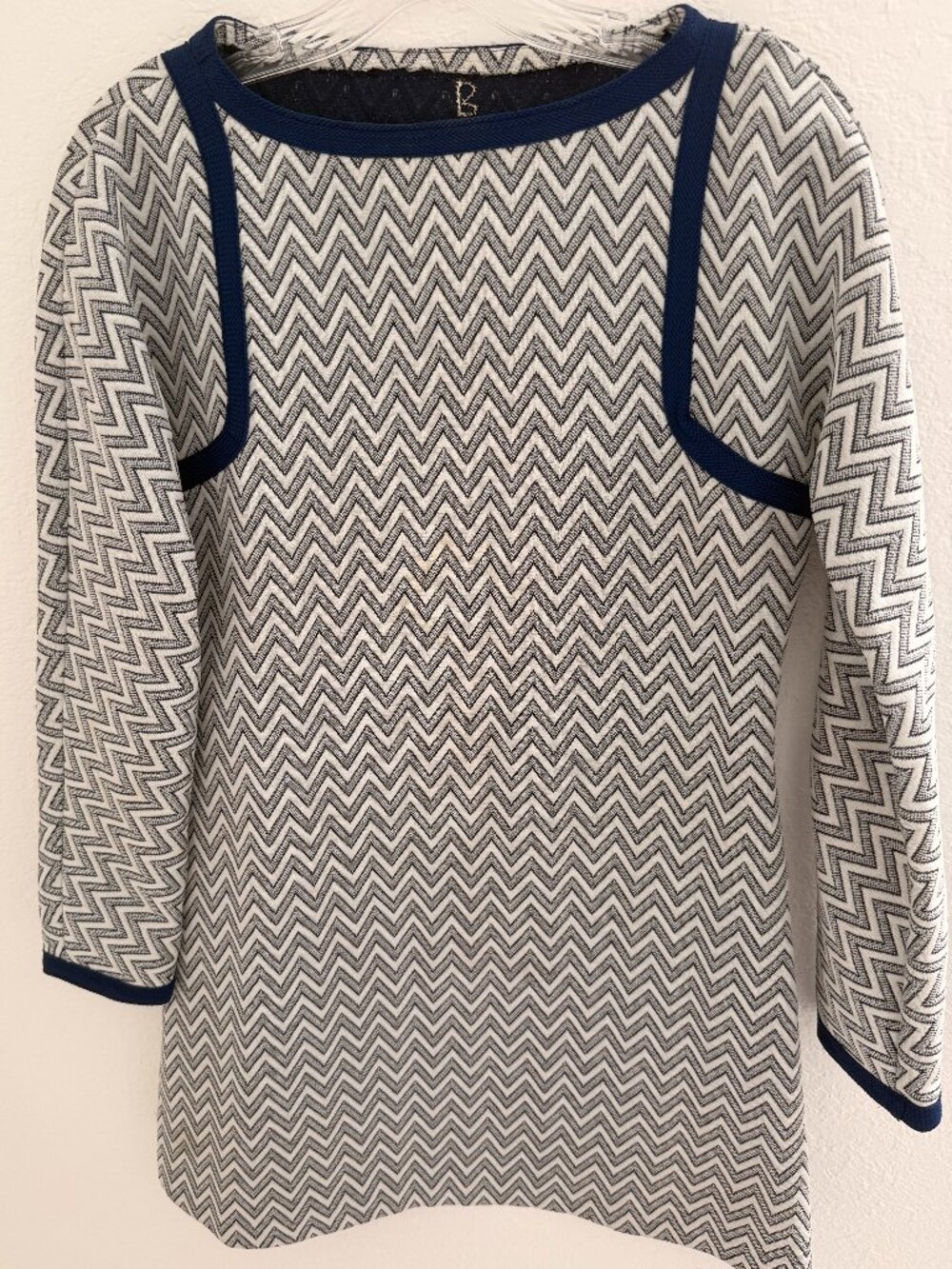 Vintage Handmade 1960's Navy & White Chevron Mod Mini Dress